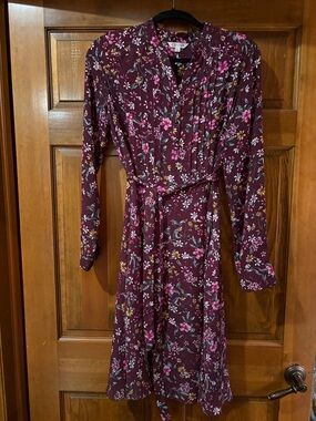 Nannette Burgundy Floral Long-Sleeve Wrap Dress